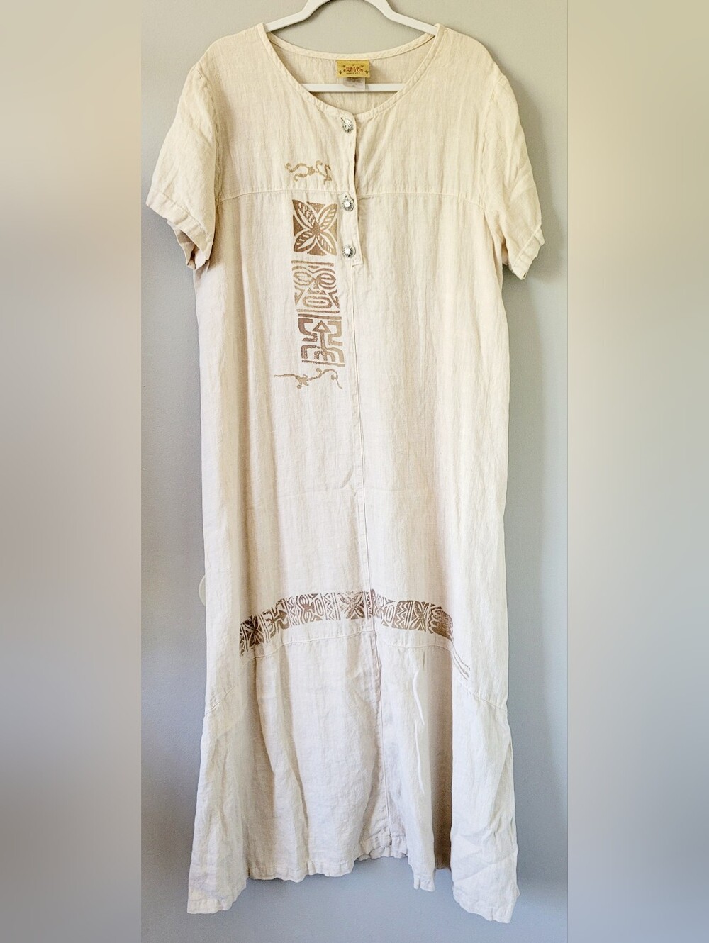 Blue Cactus 100% Linen Cream/Sand Maxi Dress Western/Boho XL - Picture 12 of 12